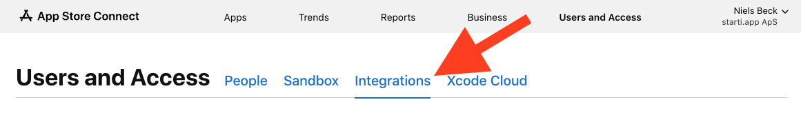 Users and Access page showing the Integrations tab